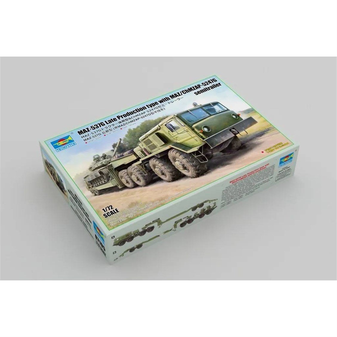 Trumpeter 07195 1/72 Ölçek, MAZ-537G Çekici (Geç Dönem) ve MAZ/ChMZAP-5247G Yarı Römork, Plastik Model Kiti