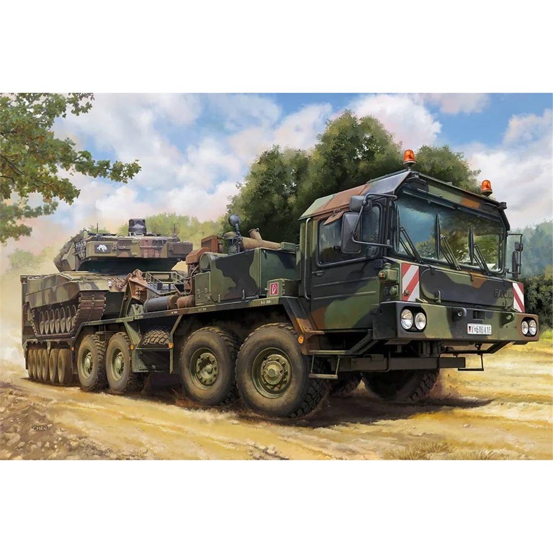 Trumpeter 07196 1/72 Ölçek, Faun SLT-56 Franziska Çekici Kamyon ve 56 ton Tank Taşıyıcı Yarı Römork, Plastik Model Kiti