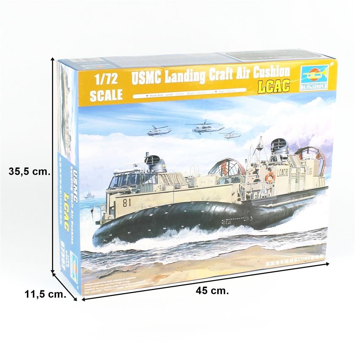 Trumpeter 07302 1/72 Ölçek, Hovercraft (LCAC) Çıkartma Gemisi, Plastik Model Kiti