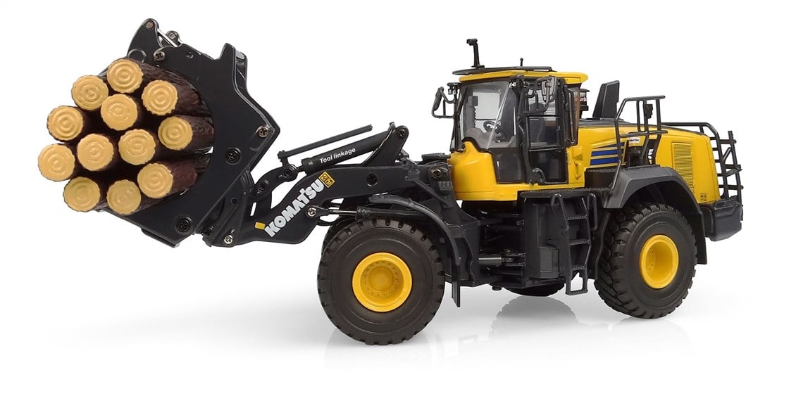 Universal Hobbies UH8165 1/50 Ölçek, Komatsu WA475-10, Kütük Tutuculu Loder Sergilemeye Hazır Metal İş Makinası Modeli