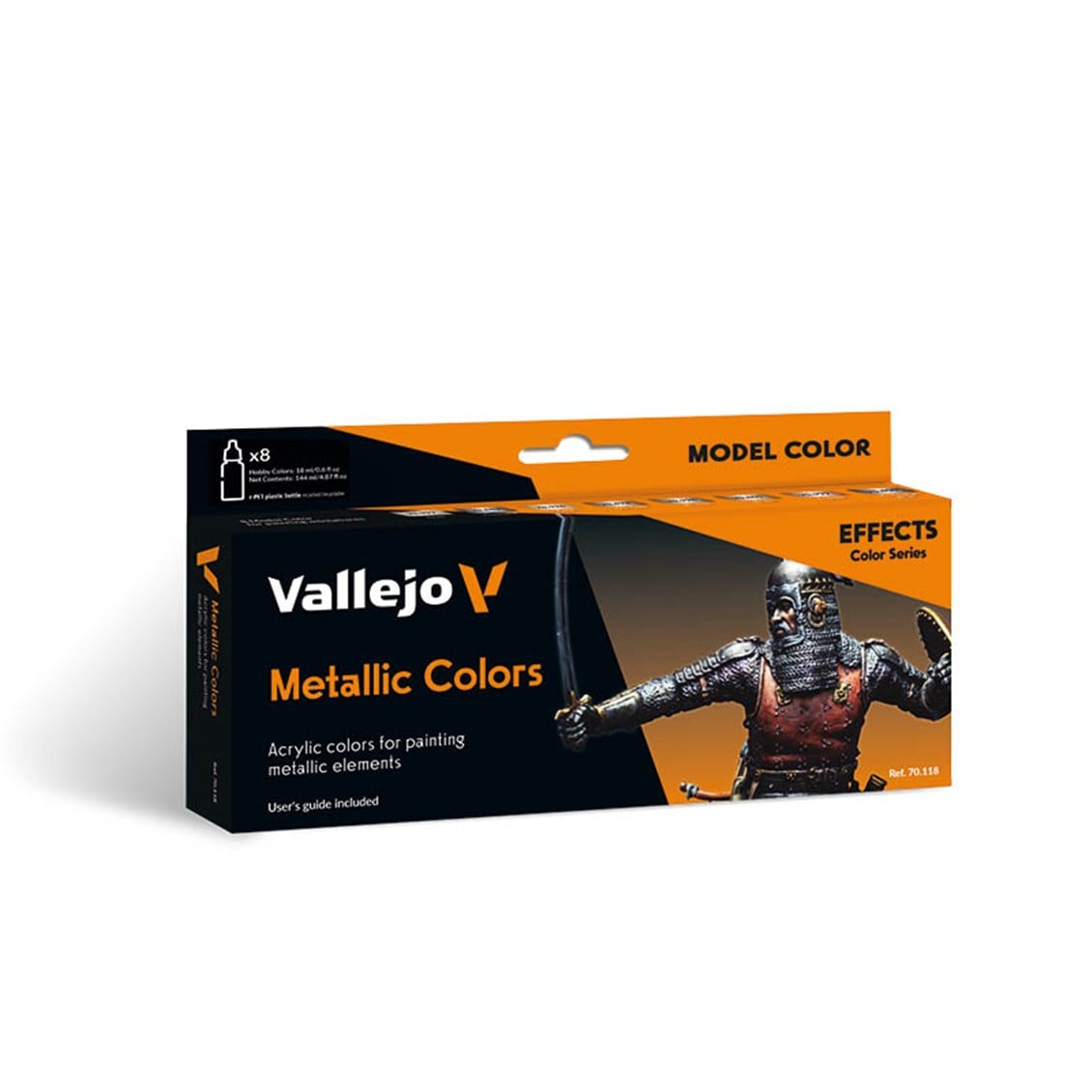 Vallejo 70118 8x18 ml. Metallic Colors, Model Color Serisi Model Boyası Seti