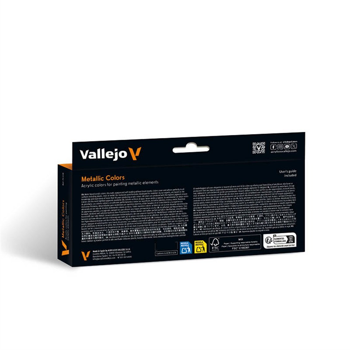 Vallejo 70118 8x18 ml. Metallic Colors, Model Color Serisi Model Boyası Seti