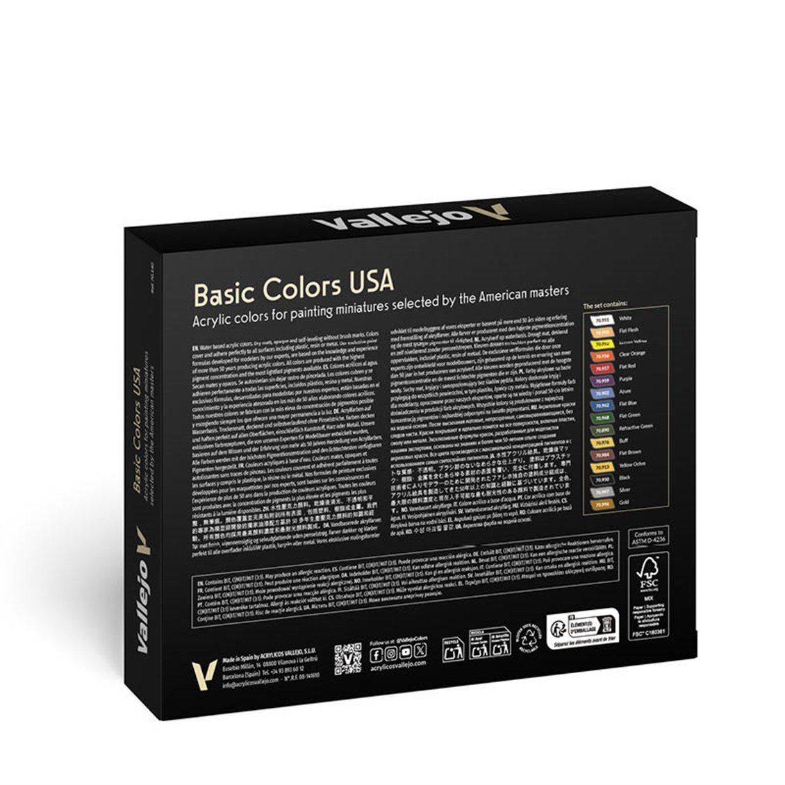 Vallejo 70140 16x18 ml. Basic Colors USA, Model Color Serisi Model Boyası Seti