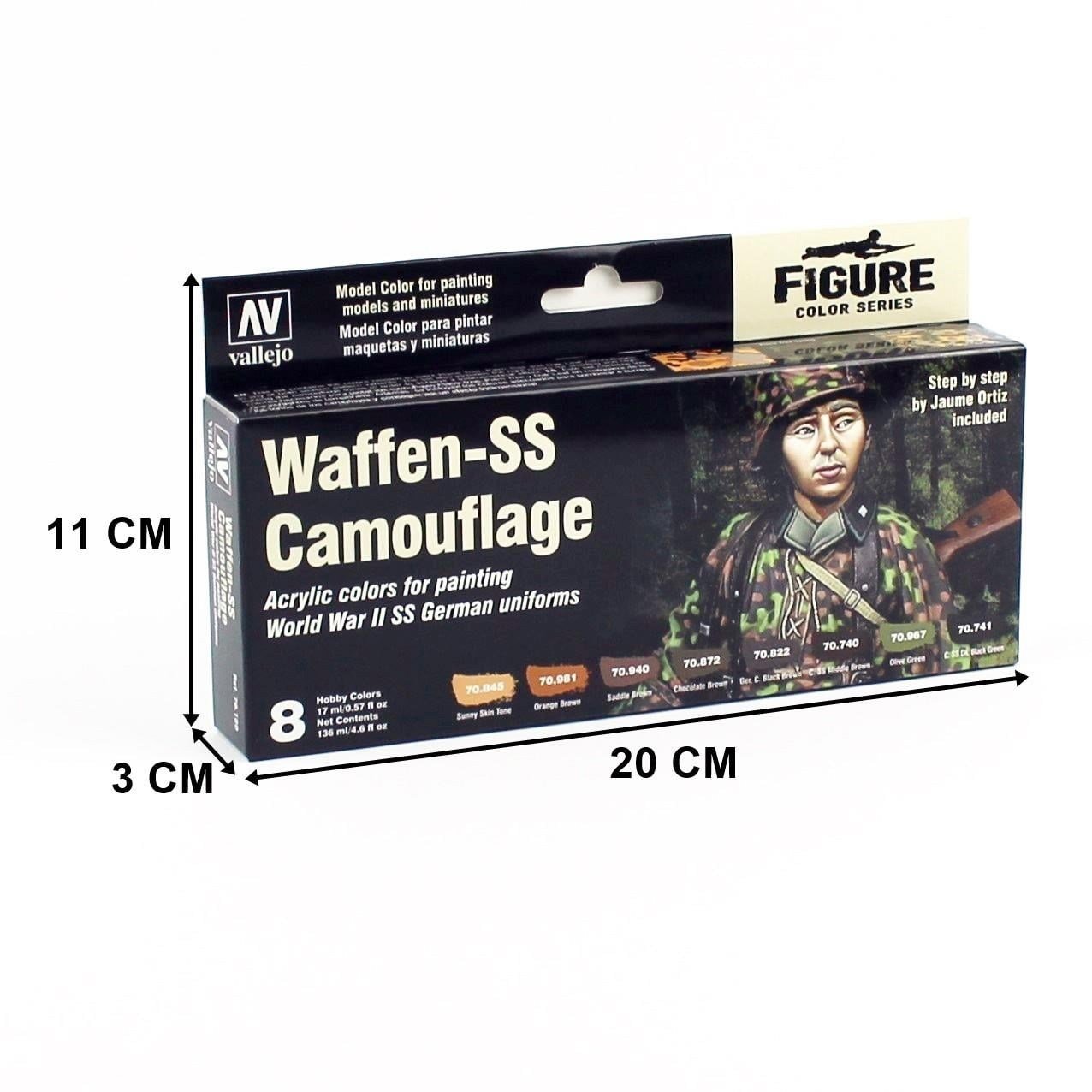 Vallejo 70180 8x18 ml. Waffen SS Camouflage by Jaume Ortiz, Model Color Serisi Model Boyası Seti