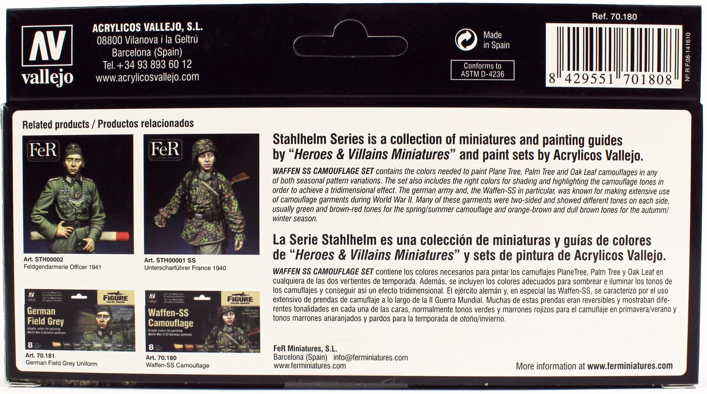 Vallejo 70180 8x18 ml. Waffen SS Camouflage by Jaume Ortiz, Model Color Serisi Model Boyası Seti