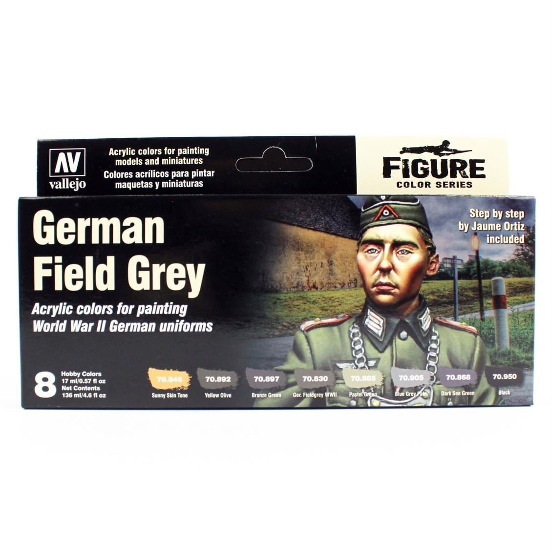 Vallejo 70181 8x18 ml. German Field Grey Uniform by Jaume Ortiz, Model Color Serisi Model Boyası Seti