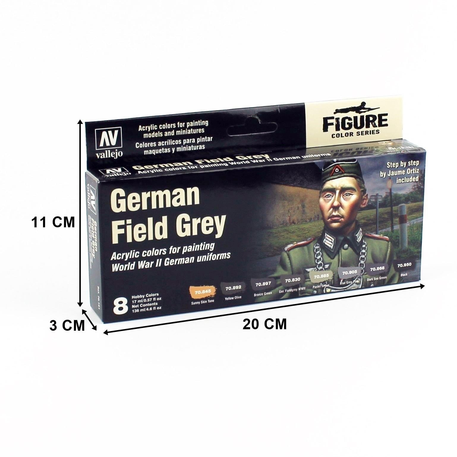 Vallejo 70181 8x18 ml. German Field Grey Uniform by Jaume Ortiz, Model Color Serisi Model Boyası Seti