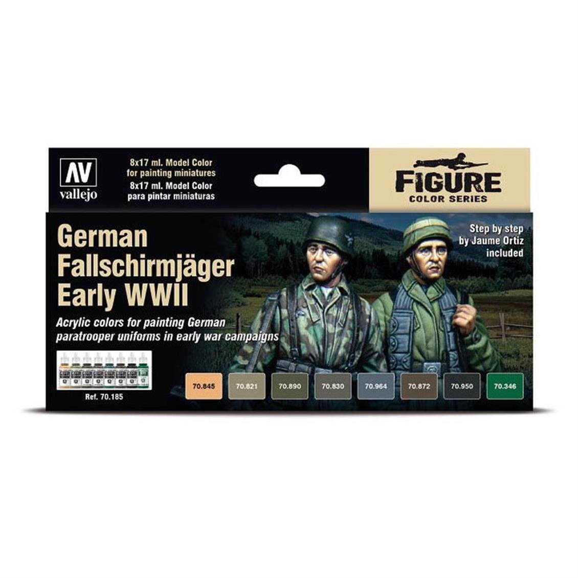 Vallejo 70185 8x18 ml. German Fallschirmjäger Early WWII, by Jaume Ortiz, Model Color Serisi Model Boyası Seti