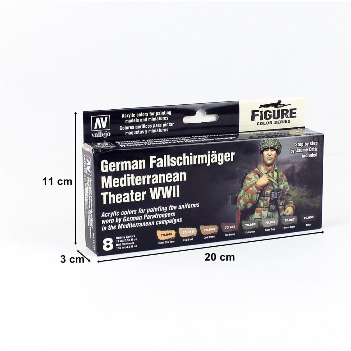 Vallejo 70188 8x18 ml. German Fallschirmjäger Mediterranean Theater WWII, by Jaume Ortiz, Model Color Serisi Model Boyası Seti