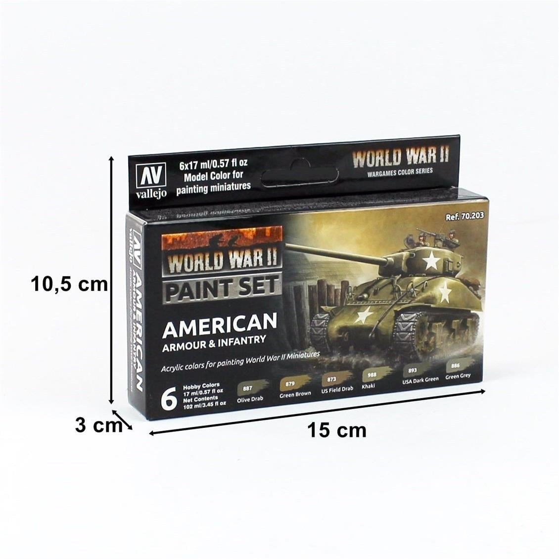 Vallejo 70203 6x18 ml. American Armour & Infantry, Model Color Serisi Model Boyası Seti