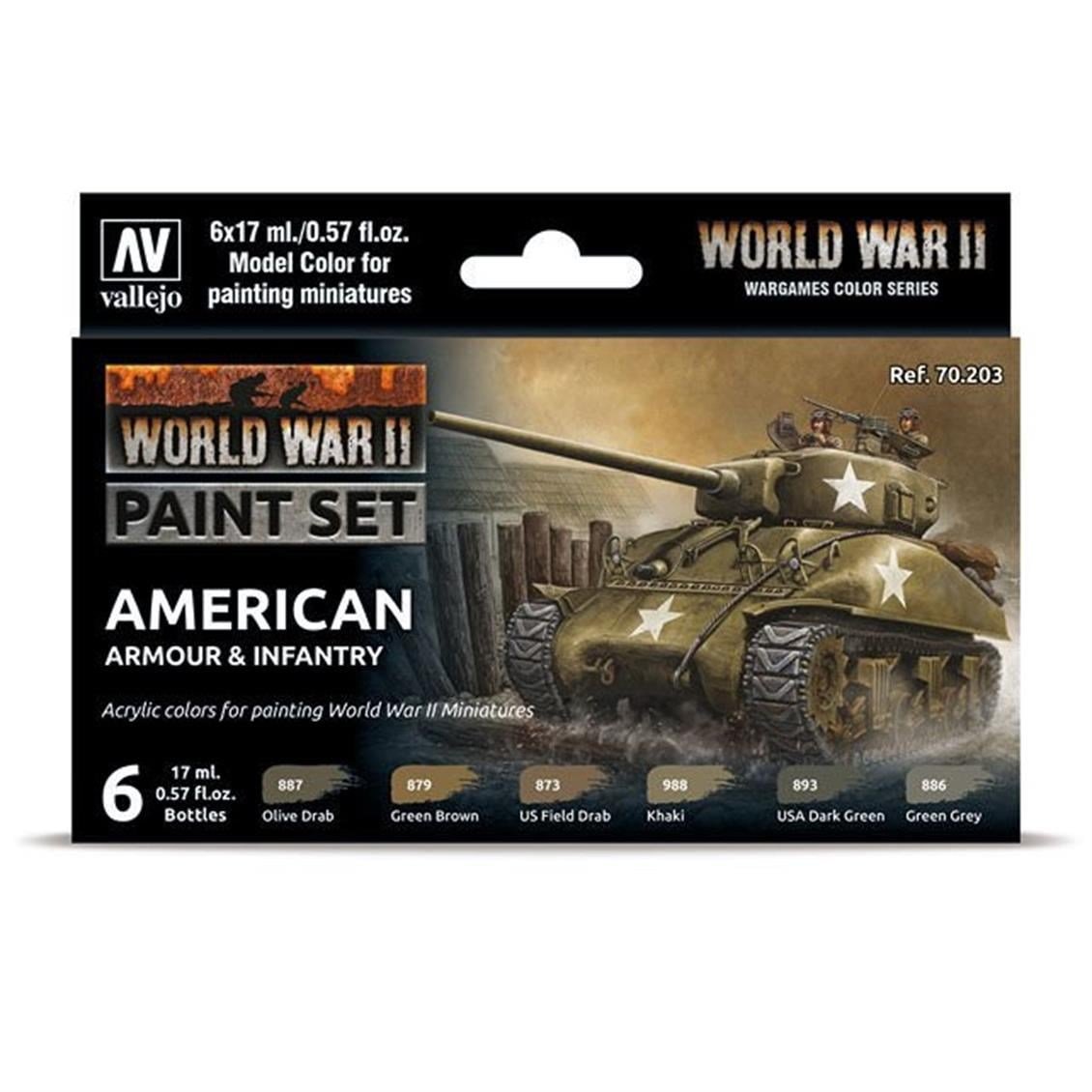 Vallejo 70203 6x18 ml. American Armour & Infantry, Model Color Serisi Model Boyası Seti