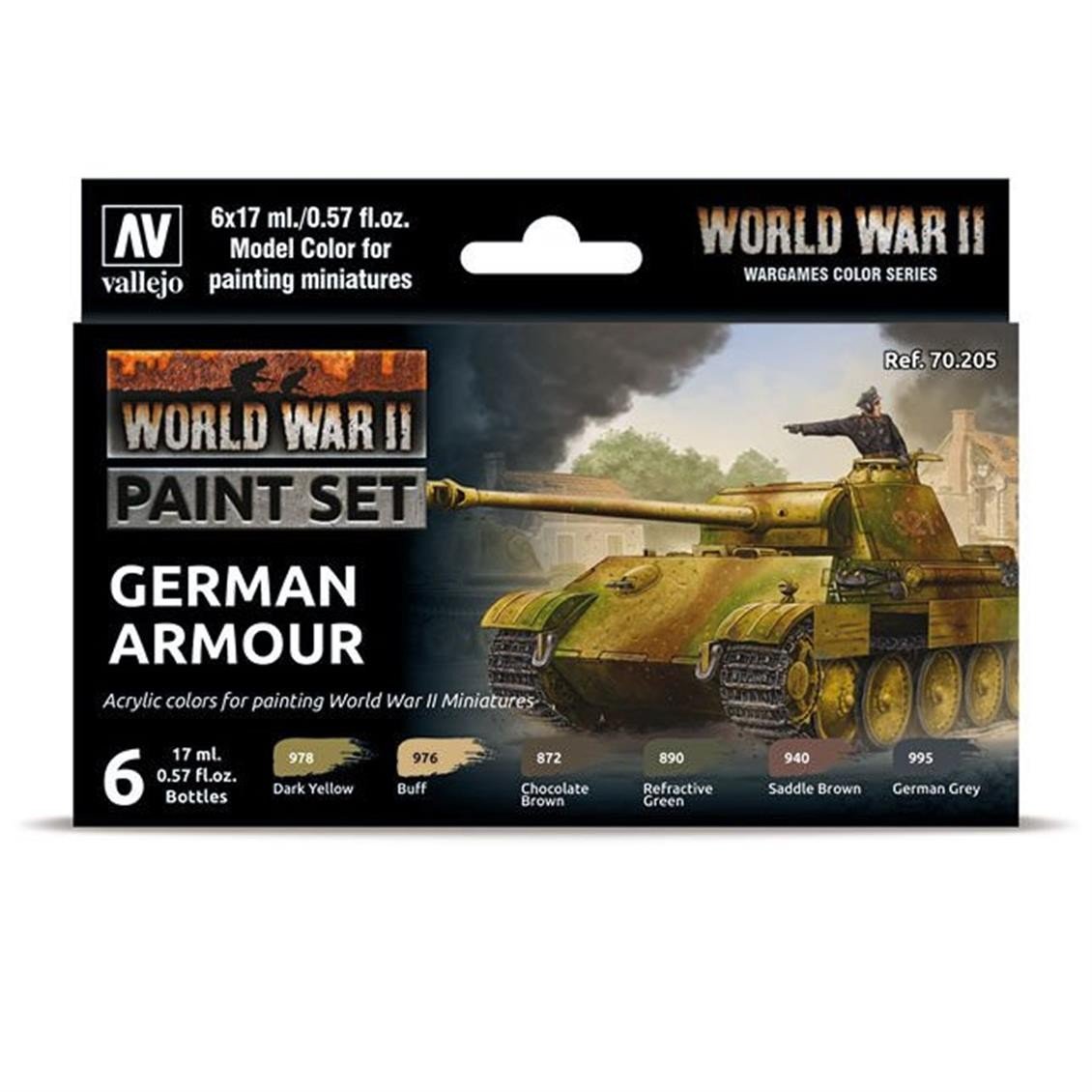 Vallejo 70205 6x18 ml. German Armour, Model Color Serisi Model Boyası Seti