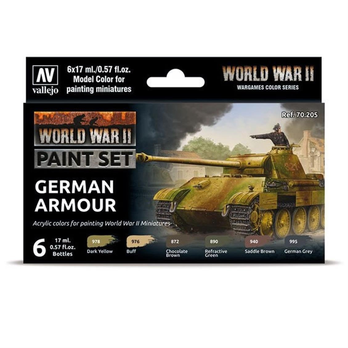 Vallejo 70205 6x18 ml. German Armour, Model Color Serisi Model Boyası Seti
