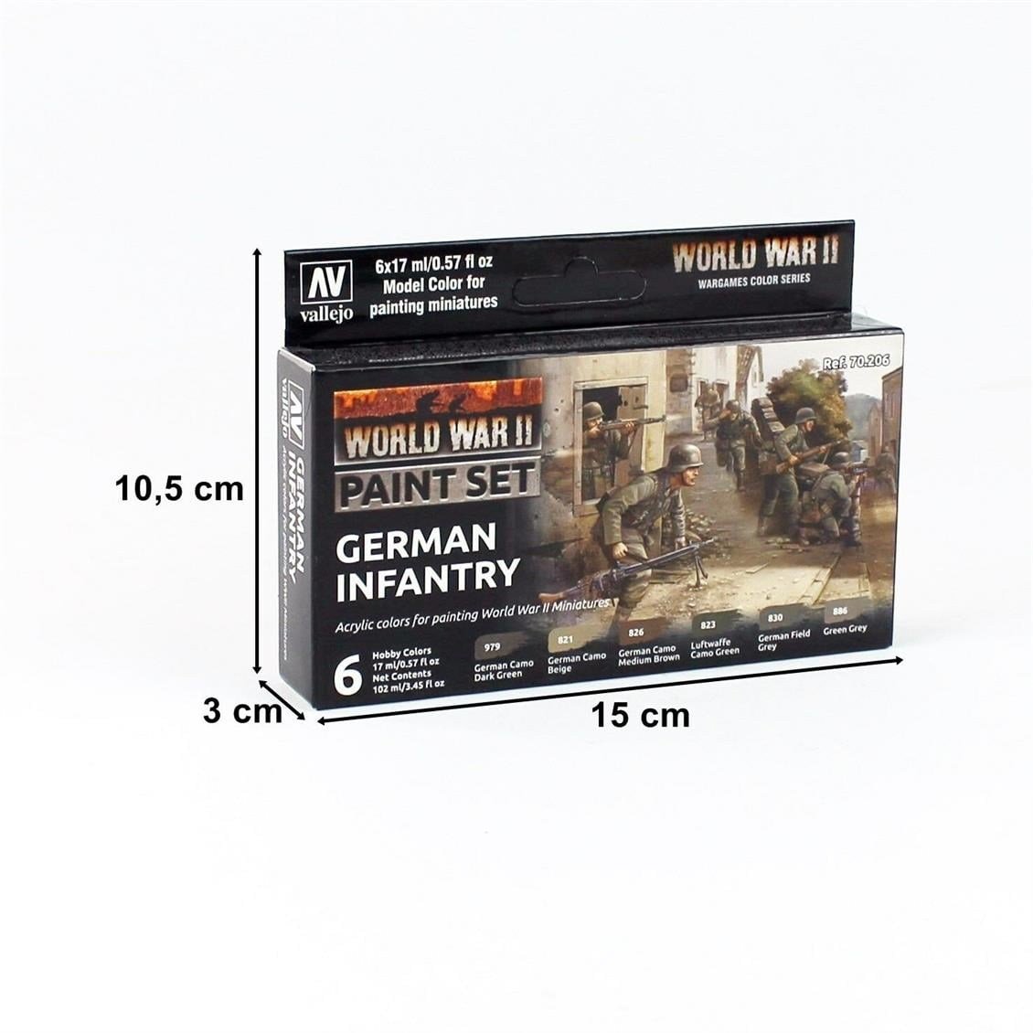 Vallejo 70206 6x18 ml. German Infantry, Model Color Serisi Model Boyası Seti