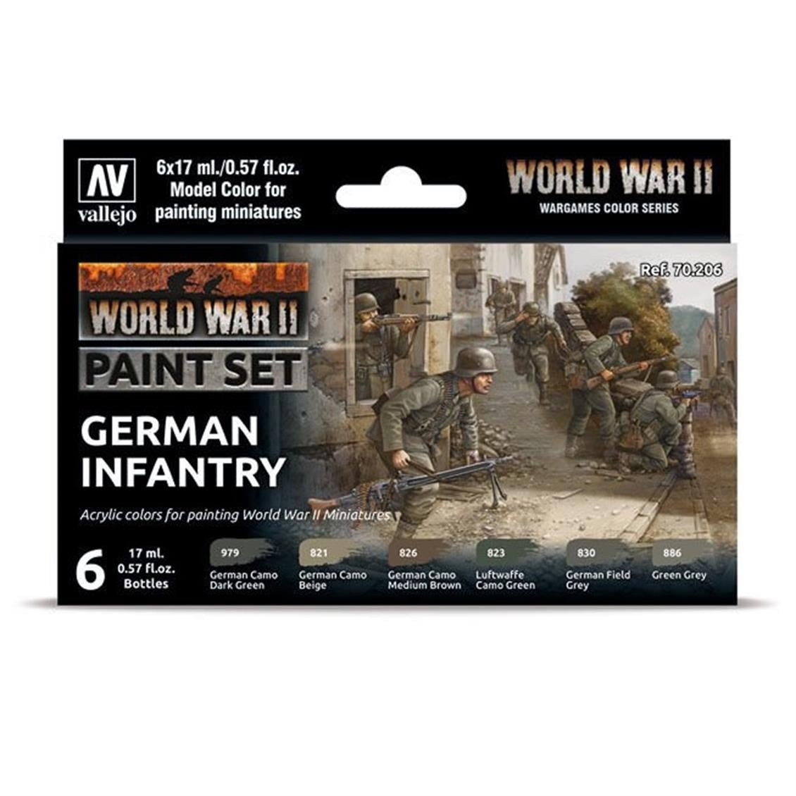 Vallejo 70206 6x18 ml. German Infantry, Model Color Serisi Model Boyası Seti