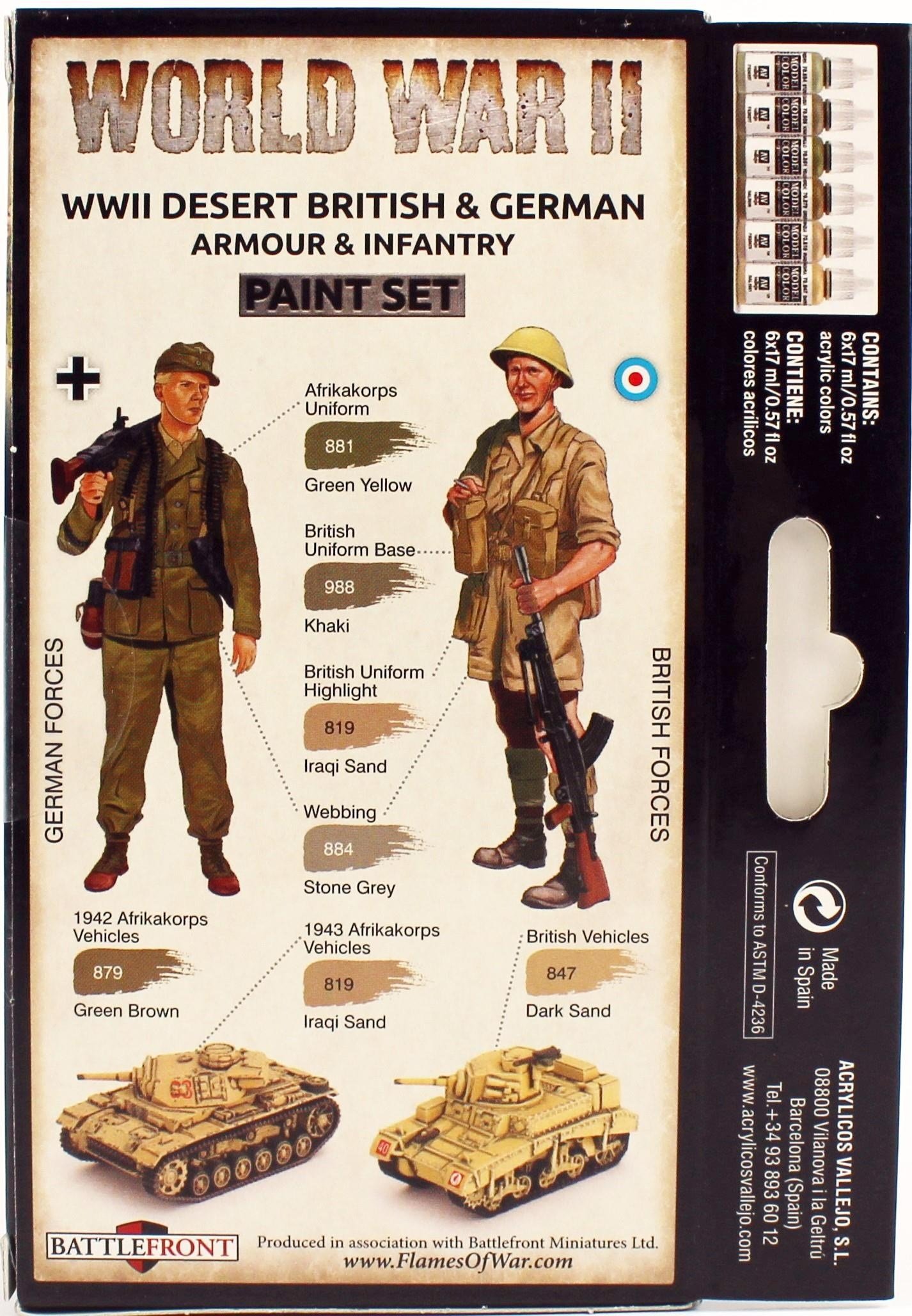 Vallejo 70208 6x18 ml. Desert British & German Armour & Infantry, Model Color Serisi Model Boyası Seti