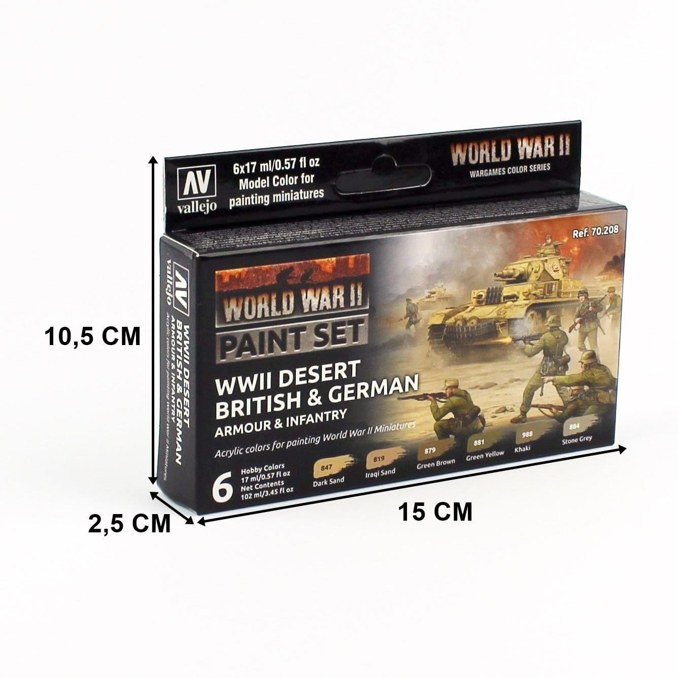 Vallejo 70208 6x18 ml. Desert British & German Armour & Infantry, Model Color Serisi Model Boyası Seti