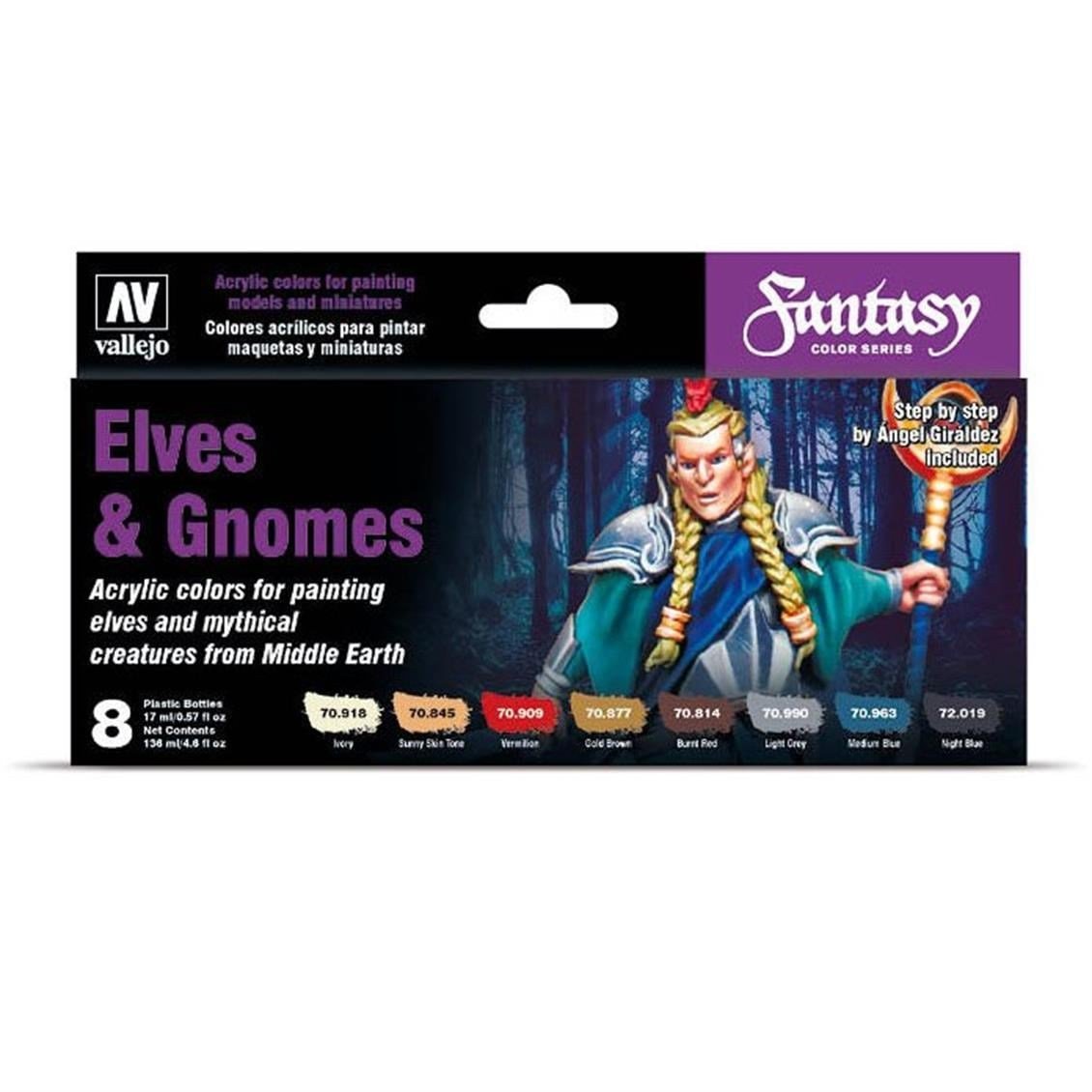 Vallejo 70242 8x18 ml. Elves & Gnomes, by Angel Giraldez, Model Color Serisi Model Boyası Seti