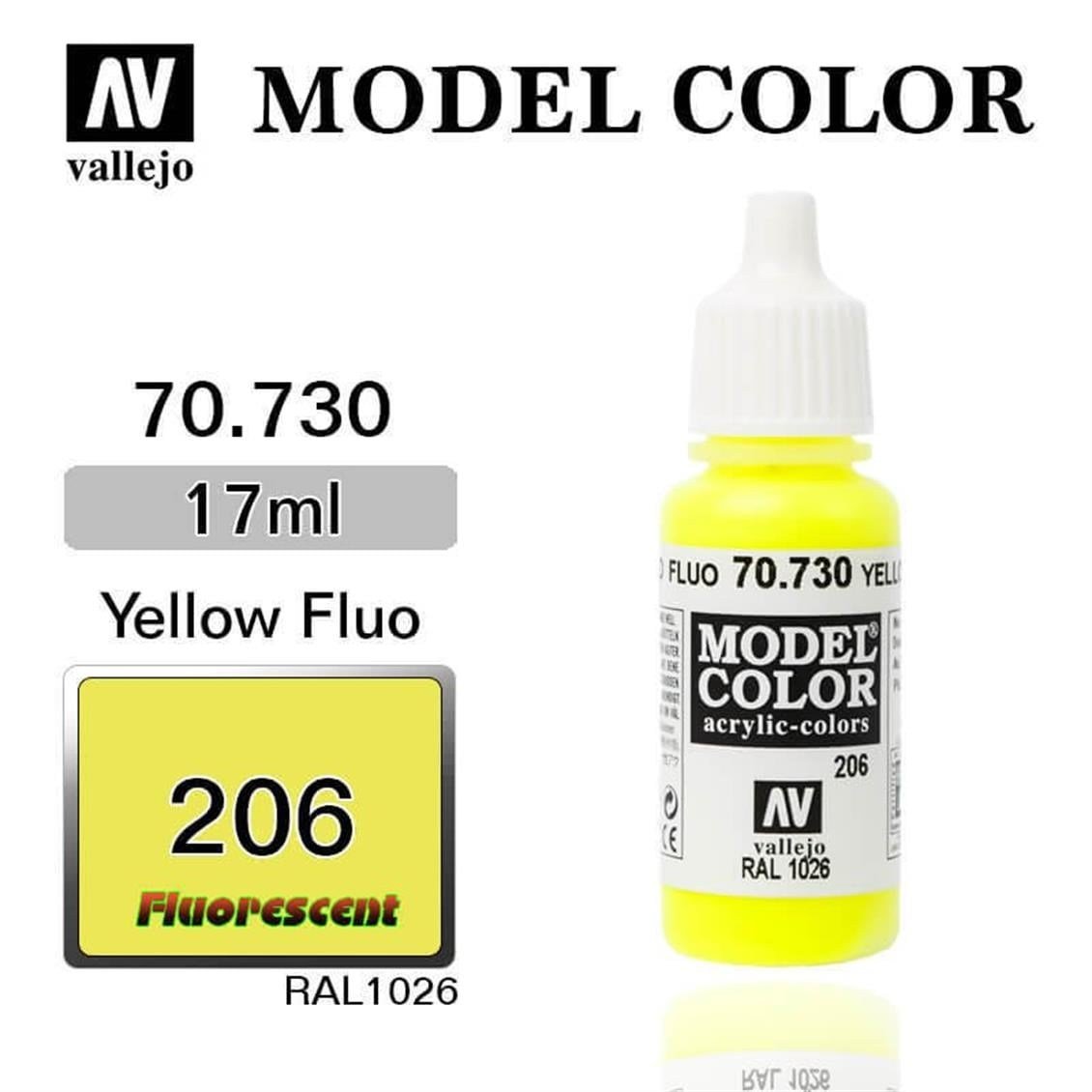Vallejo 70730 18 ml. (206) Yellow Fluorescent, Model Color Serisi Model Boyası
