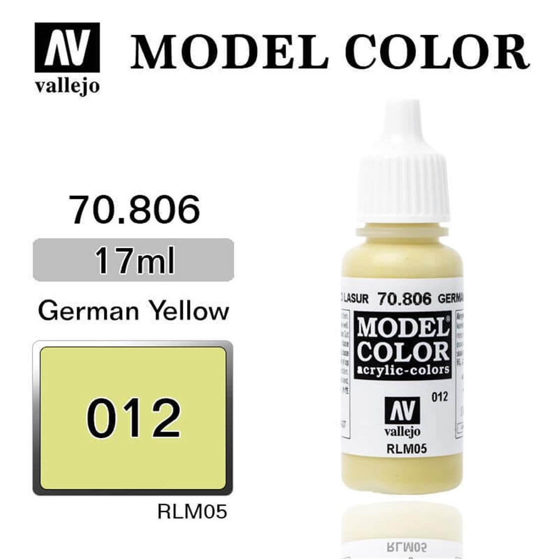 Vallejo 70806 18 ml. (12) German Yellow-Matt, Model Color Serisi Model Boyası