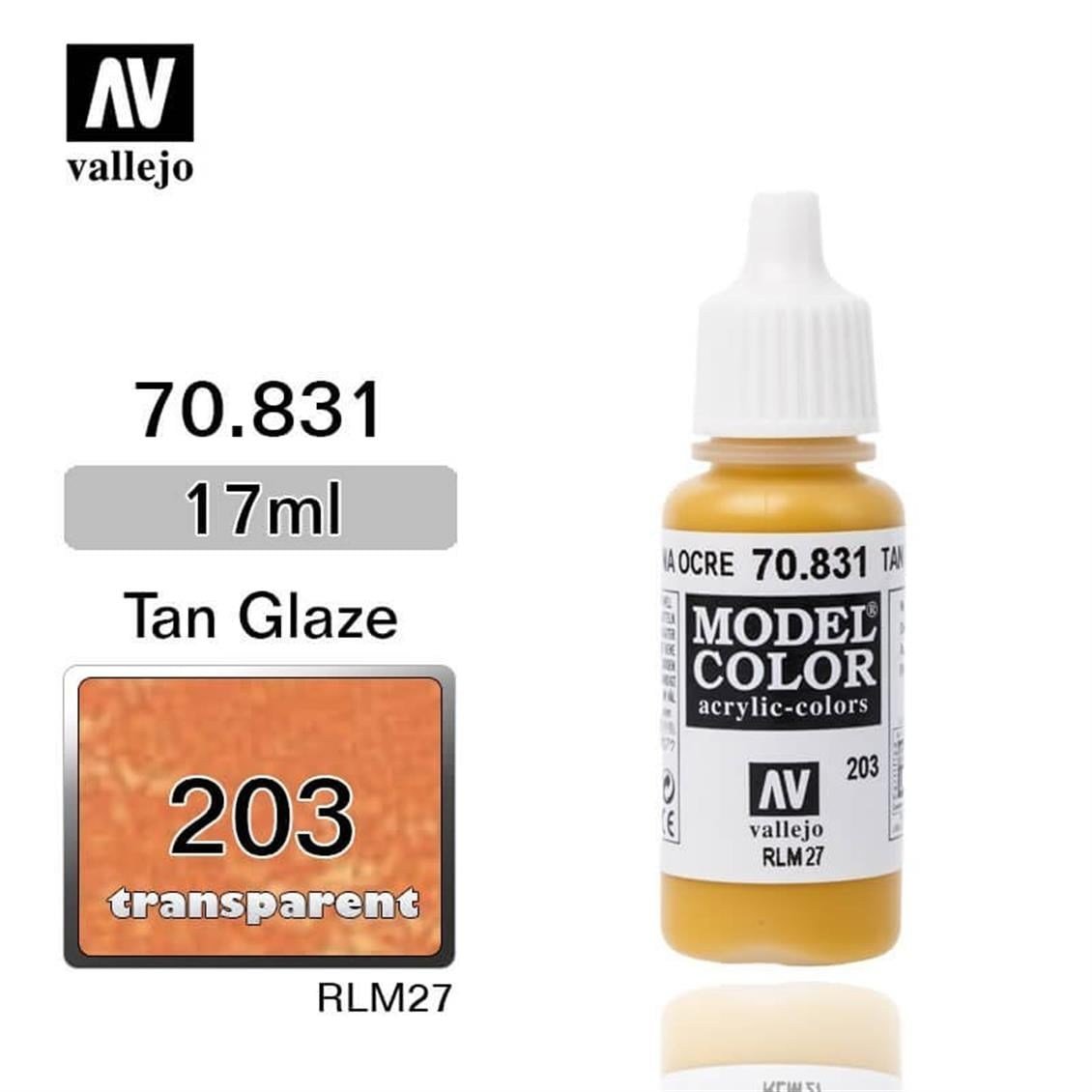 Vallejo 70831 18 ml. (203) Tan Glaze-Glaze, Model Color Serisi Model Boyası