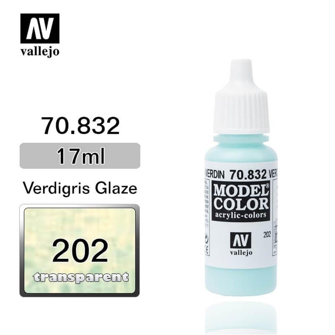Vallejo 70832 18 ml. (202) Verdigris Glaze-Glaze, Model Color Serisi Model Boyası