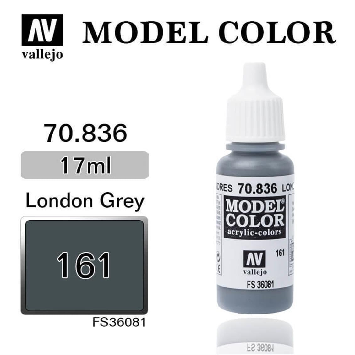 Vallejo 70836 18 ml. (161) London Grey-Matt, Model Color Serisi Model Boyası