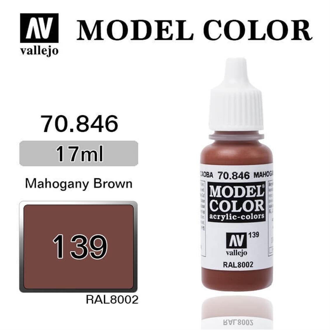 Vallejo 70846 18 ml. (139) Mahogany Brown-Matt, Model Color Serisi Model Boyası