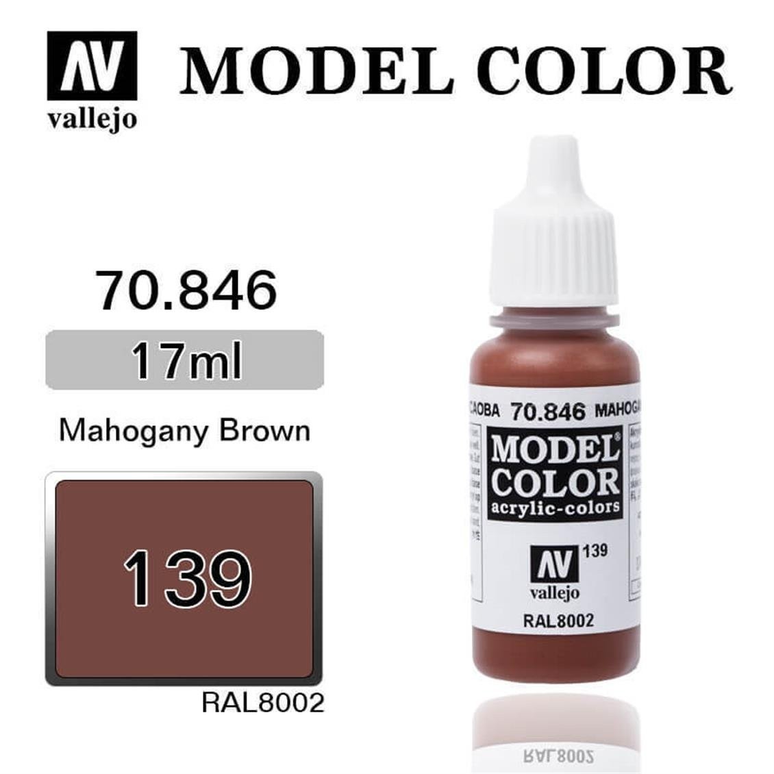 Vallejo 70846 18 ml. (139) Mahogany Brown-Matt, Model Color Serisi Model Boyası