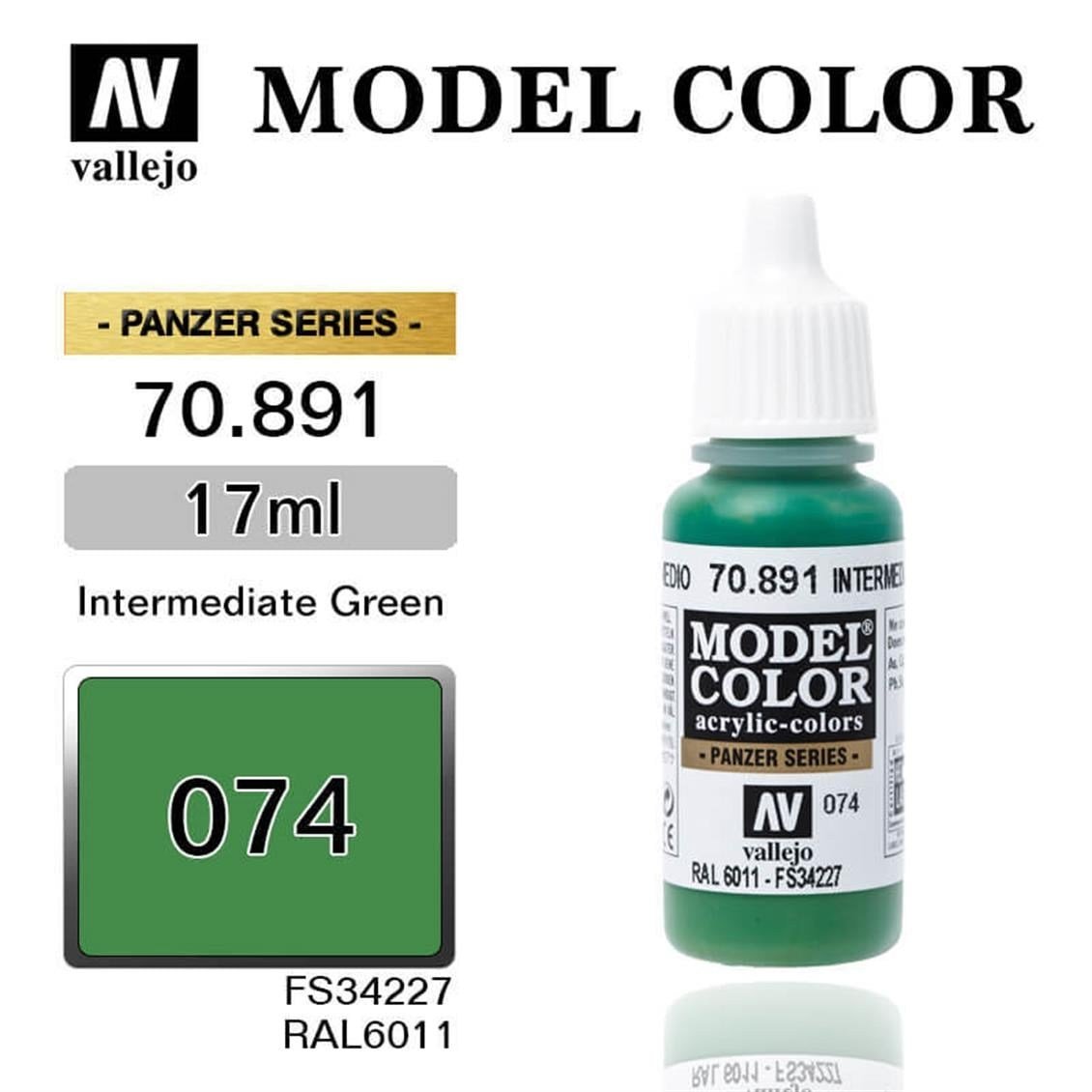 Vallejo 70891 18 ml. (74) Intermediate Green  -Matt, Model Color Serisi Model Boyası