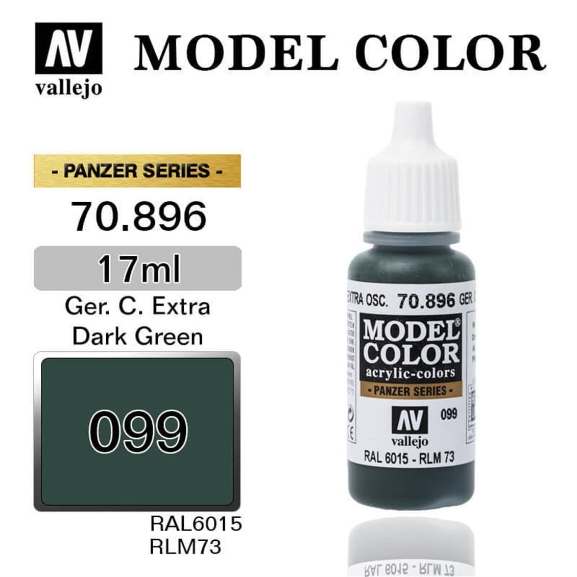 Vallejo 70896 18 ml. (99) Ger. Cam. Extra Dark Green-Matt, Model Color Serisi Model Boyası