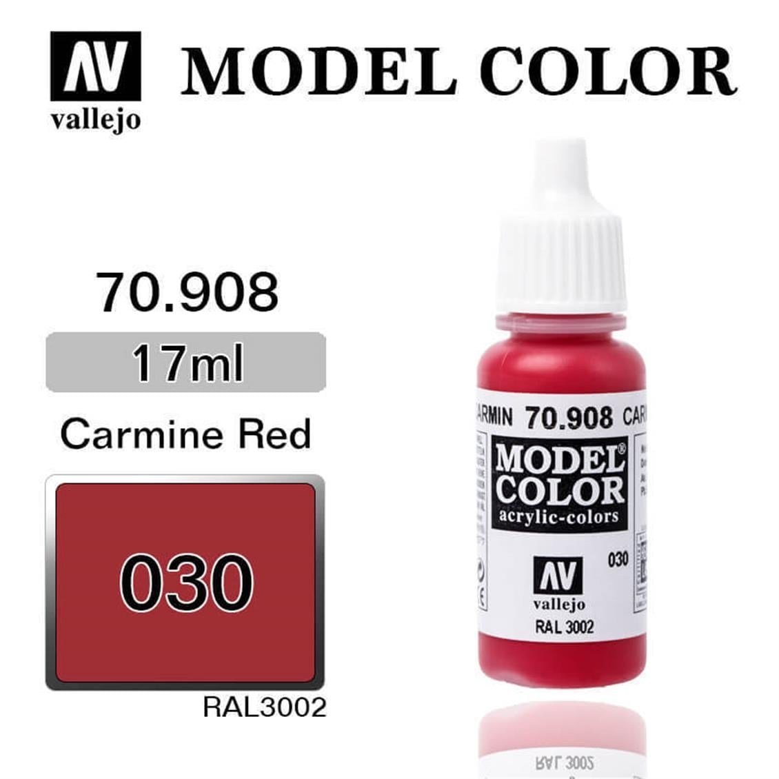 Vallejo 70908 18 ml. (30) Carmine Red-Matt, Model Color Serisi Model Boyası