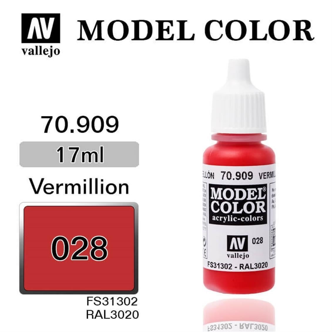 Vallejo 70909 18 ml. (28) Vermillion-Matt, Model Color Serisi Model Boyası