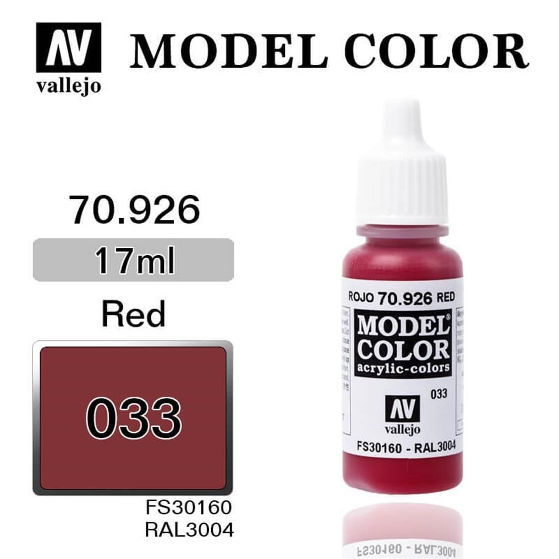Vallejo 70926 18 ml. (33) Red-Matt, Model Color Serisi Model Boyası