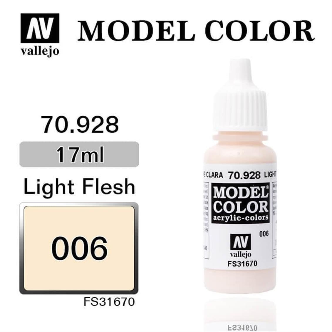 Vallejo 70928 18 ml. (6) Light Flesh-Matt, Model Color Serisi Model Boyası