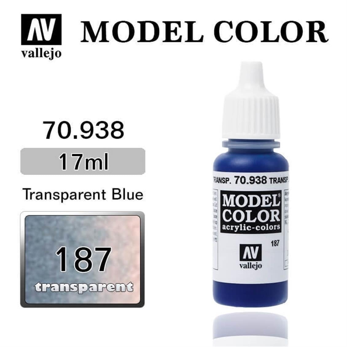 Vallejo 70938 18 ml. (187) Transparent Blue-Transparent, Model Color Serisi Model Boyası