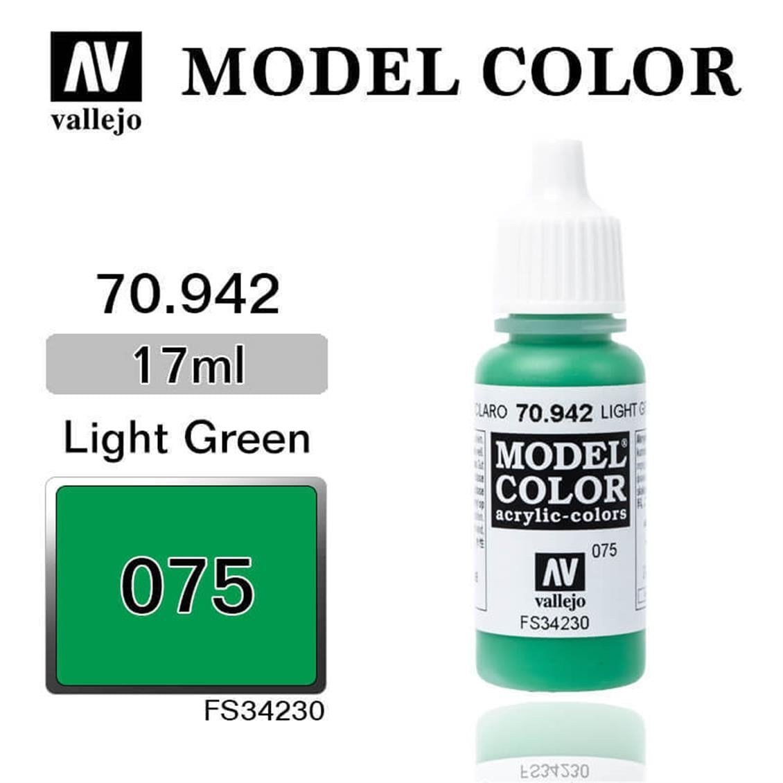 Vallejo 70942 18 ml. (75) Light Green-Matt, Model Color Serisi Model Boyası