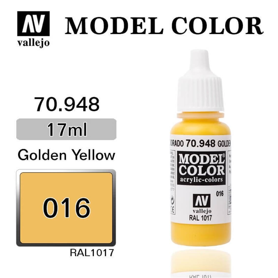 Vallejo 70948 18 ml. (16) Golden Yellow-Matt, Model Color Serisi Model Boyası
