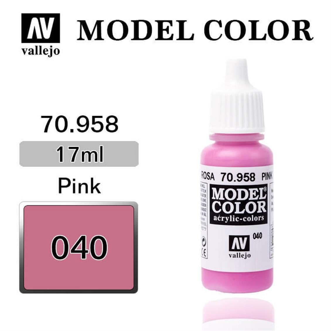 Vallejo 70958 18 ml. (40) Pink-Matt, Model Color Serisi Model Boyası