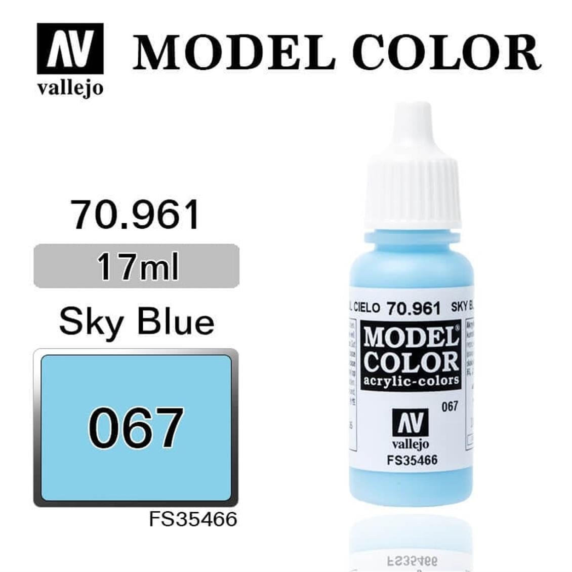Vallejo 70961 18 ml. (67) Sky Blue-Matt, Model Color Serisi Model Boyası