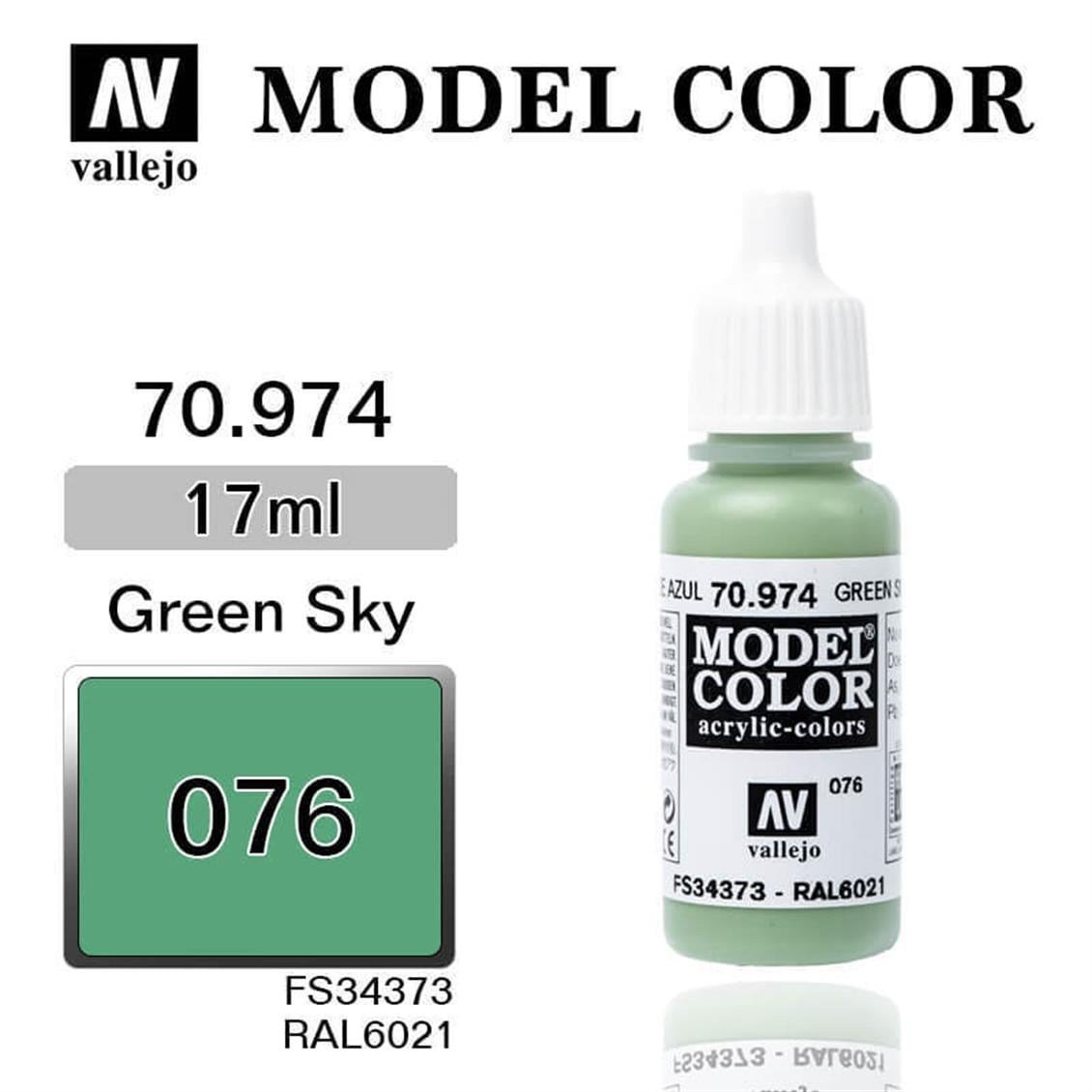 Vallejo 70974 18 ml. (76) Green Sky-Matt, Model Color Serisi Model Boyası