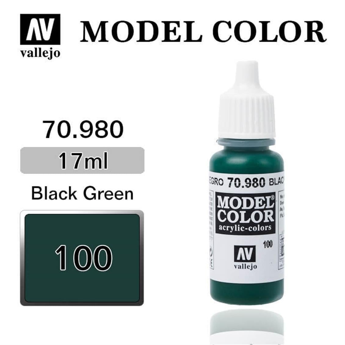 Vallejo 70980 18 ml. (100) Black Green-Matt, Model Color Serisi Model Boyası
