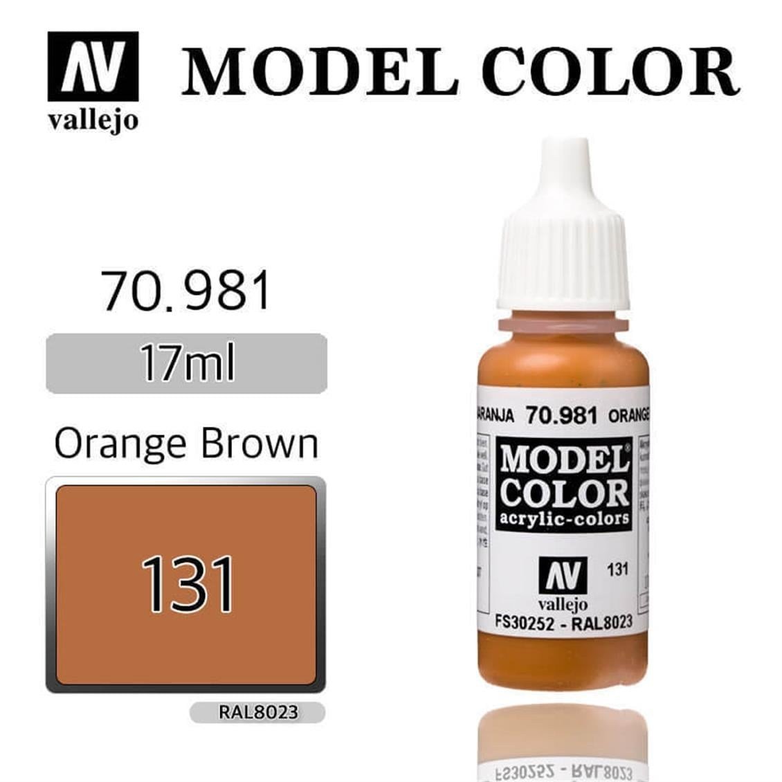 Vallejo 70981 18 ml. (131) Orange Brown-Matt, Model Color Serisi Model Boyası