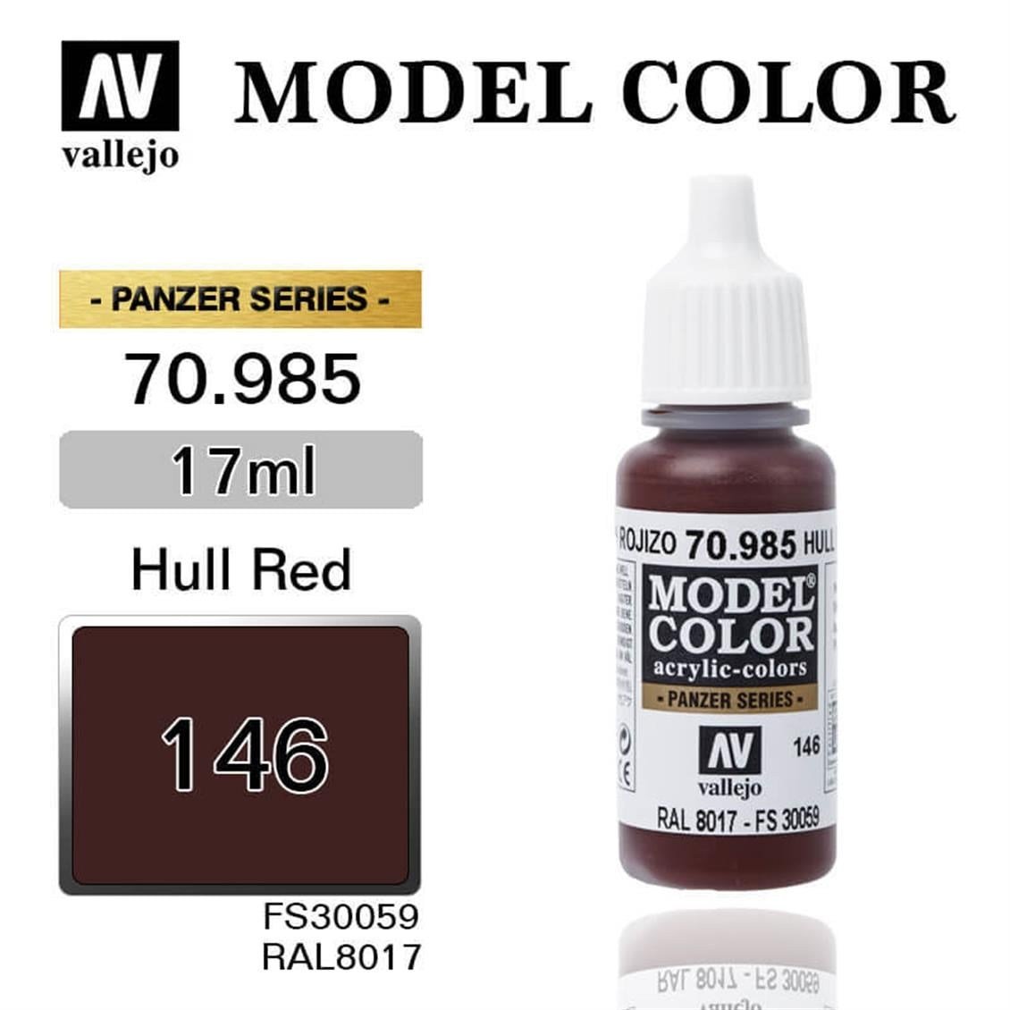 Vallejo 70985 18 ml. (146) Hull Red-Matt, Model Color Serisi Model Boyası