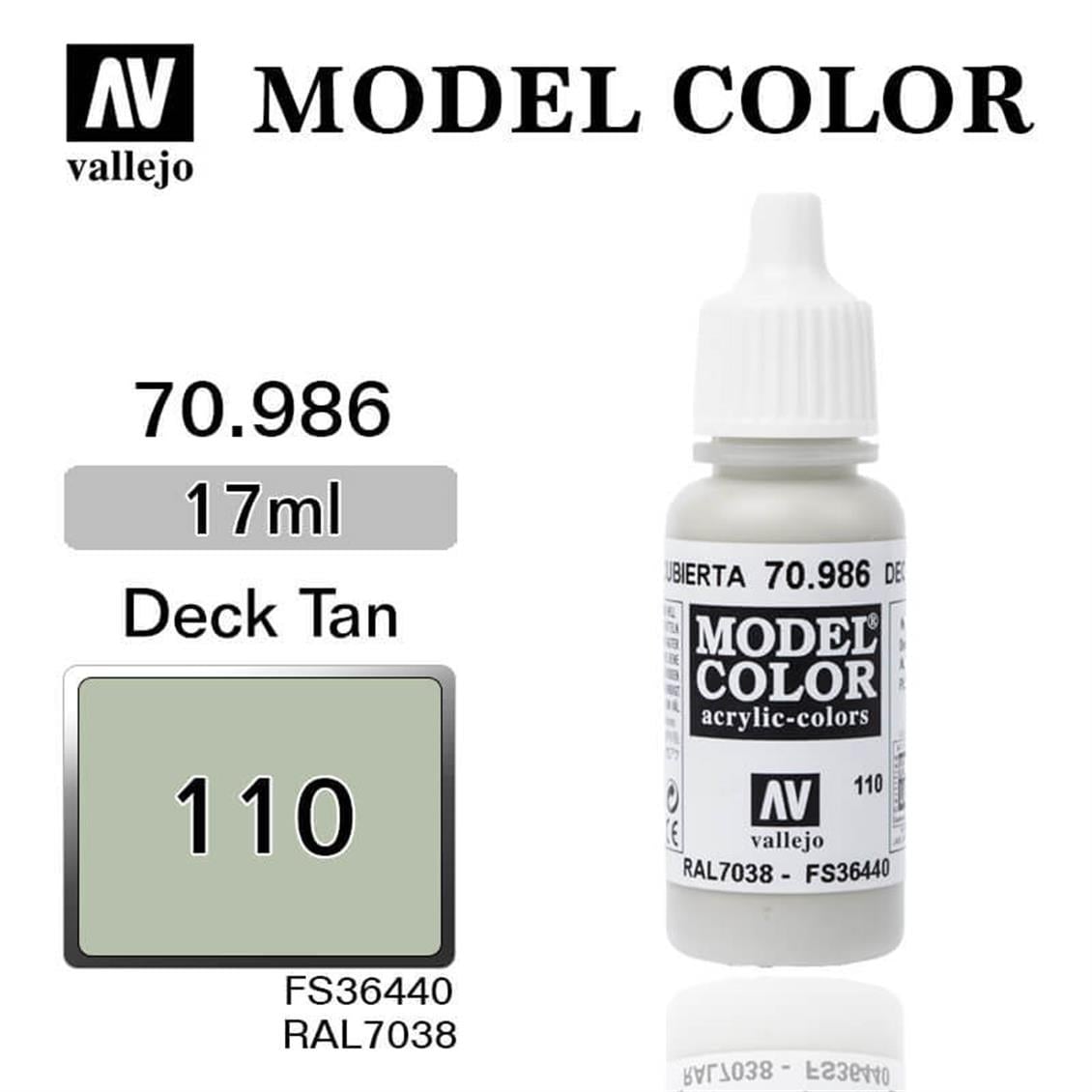 Vallejo 70986 18 ml. (110) Deck Tan-Matt, Model Color Serisi Model Boyası