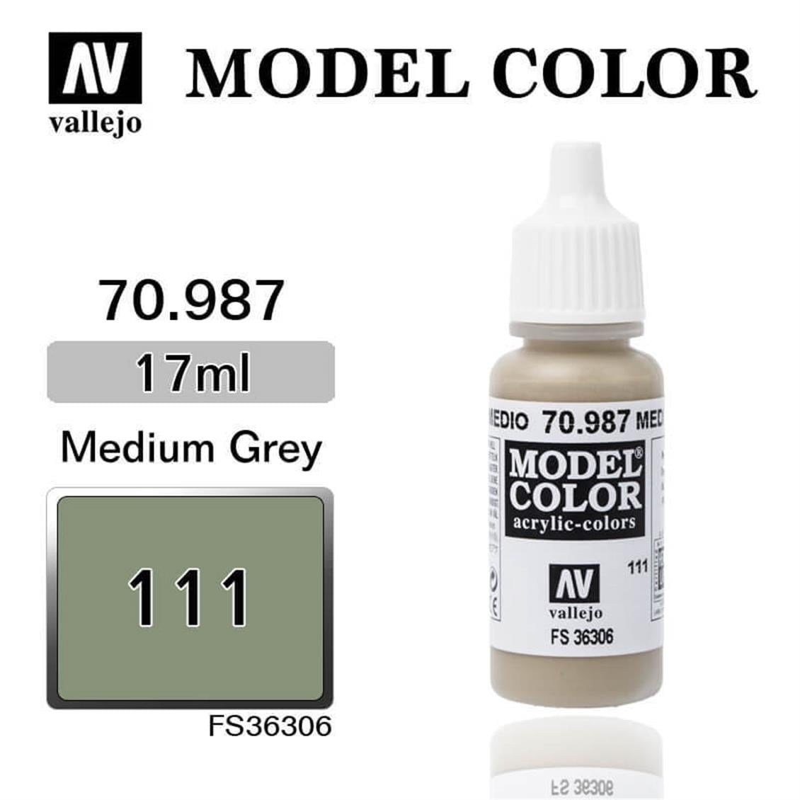 Vallejo 70987 18 ml. (111) Medium Grey-Matt, Model Color Serisi Model Boyası