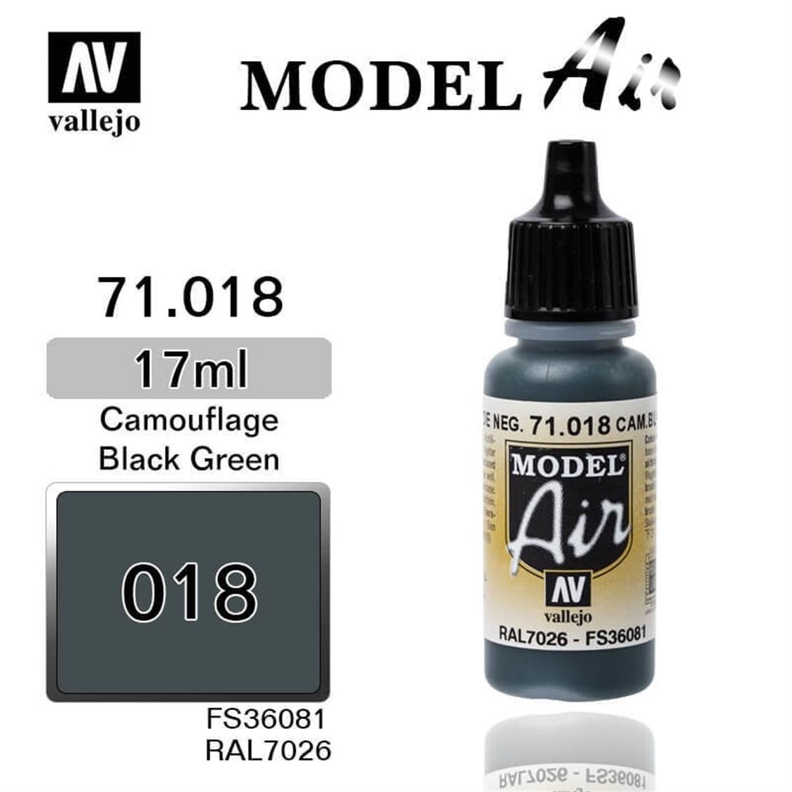 Vallejo 71018 18 ml. Black Green, Model Air Serisi Model Boyası