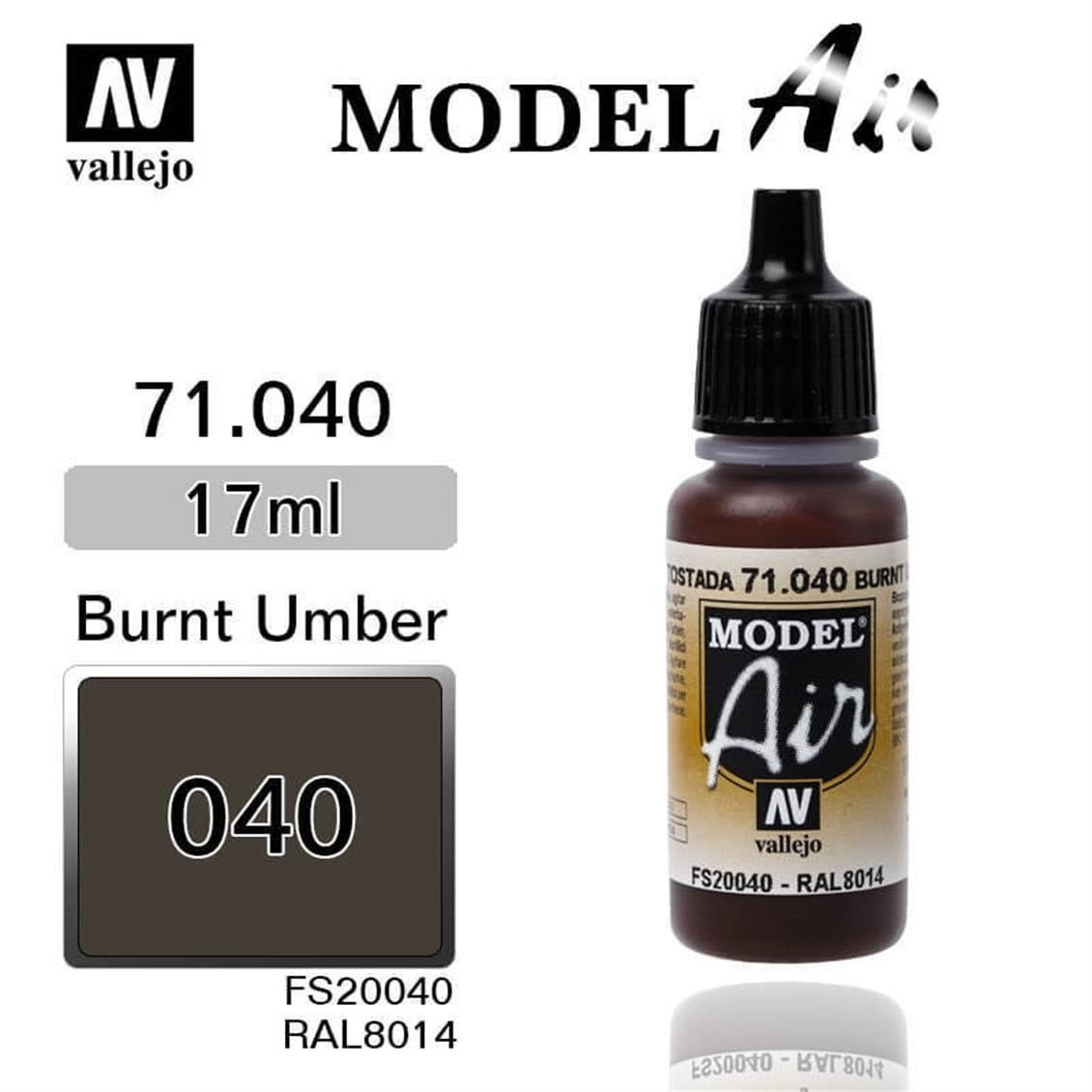 Vallejo 71040 18 ml. Burnt Umber, Model Air Serisi Model Boyası