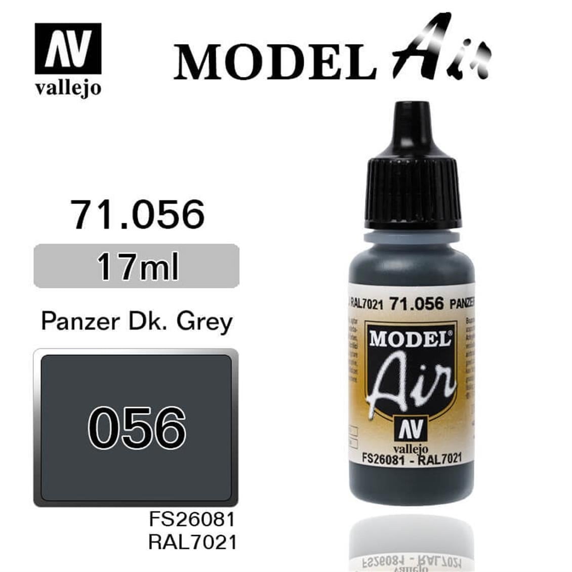 Vallejo 71056 18 ml. Panzer Dark Gray, Model Air Serisi Model Boyası