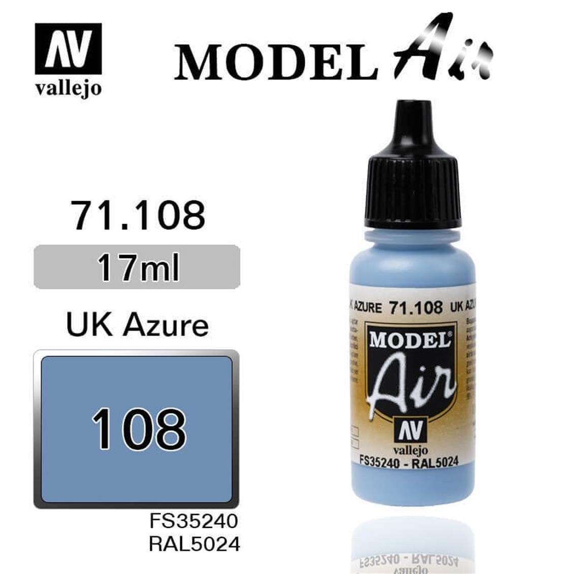 Vallejo 71108 18 ml. UK Azure Blue, Model Air Serisi Model Boyası